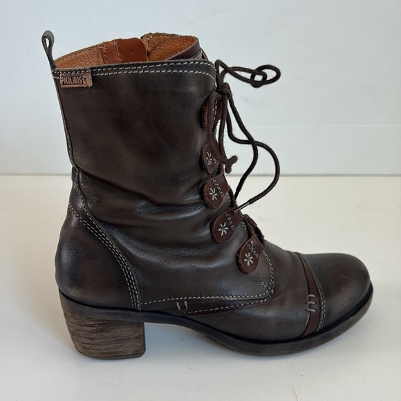 Pikolinos gray brown lace up side zip leather ankle boot stacked heel le mans - Picture 13 of 16